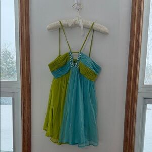Marc Bouwer Vibrant Green and Blue Mini Dress